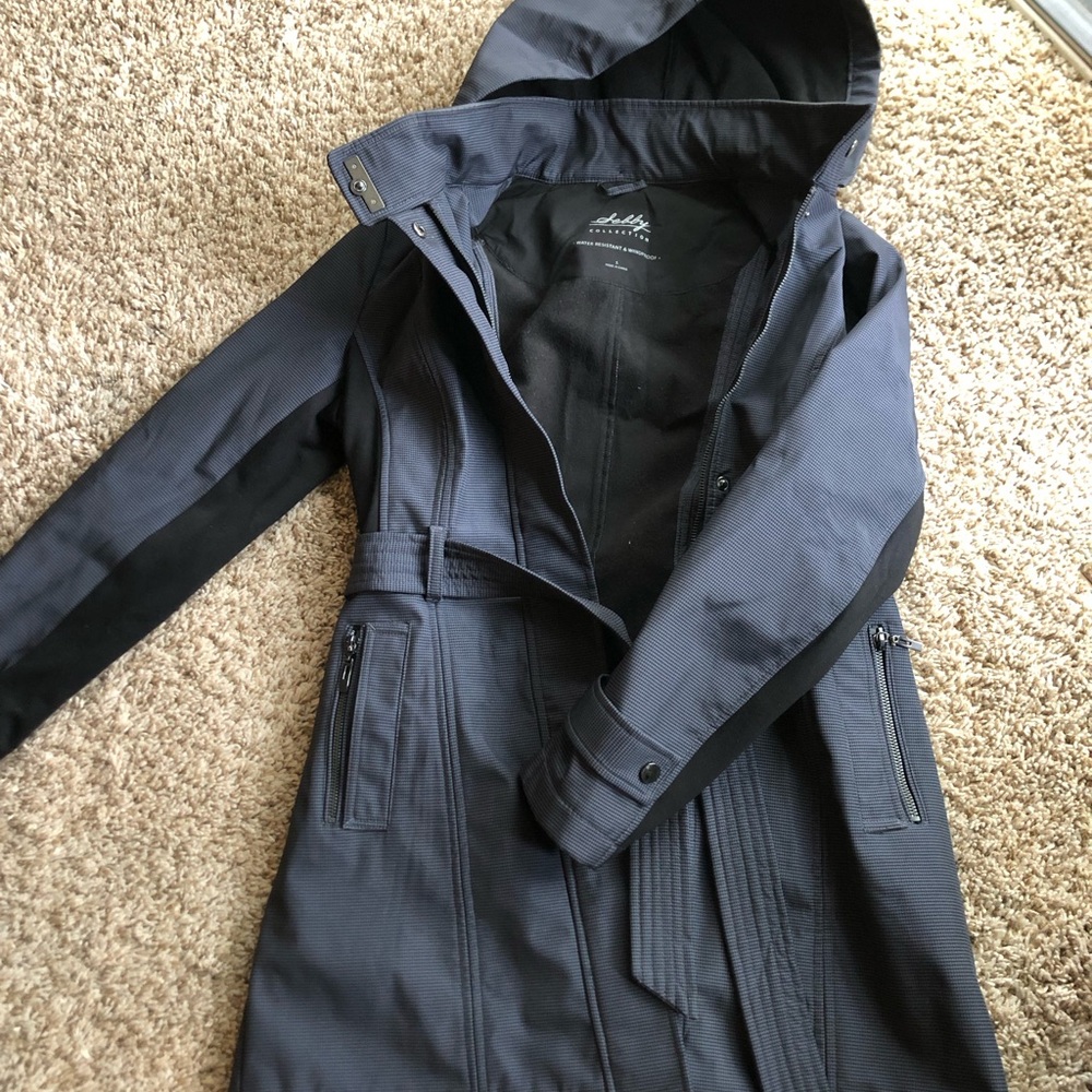 Sebby Collection Black Hooded Trench Rain Coat